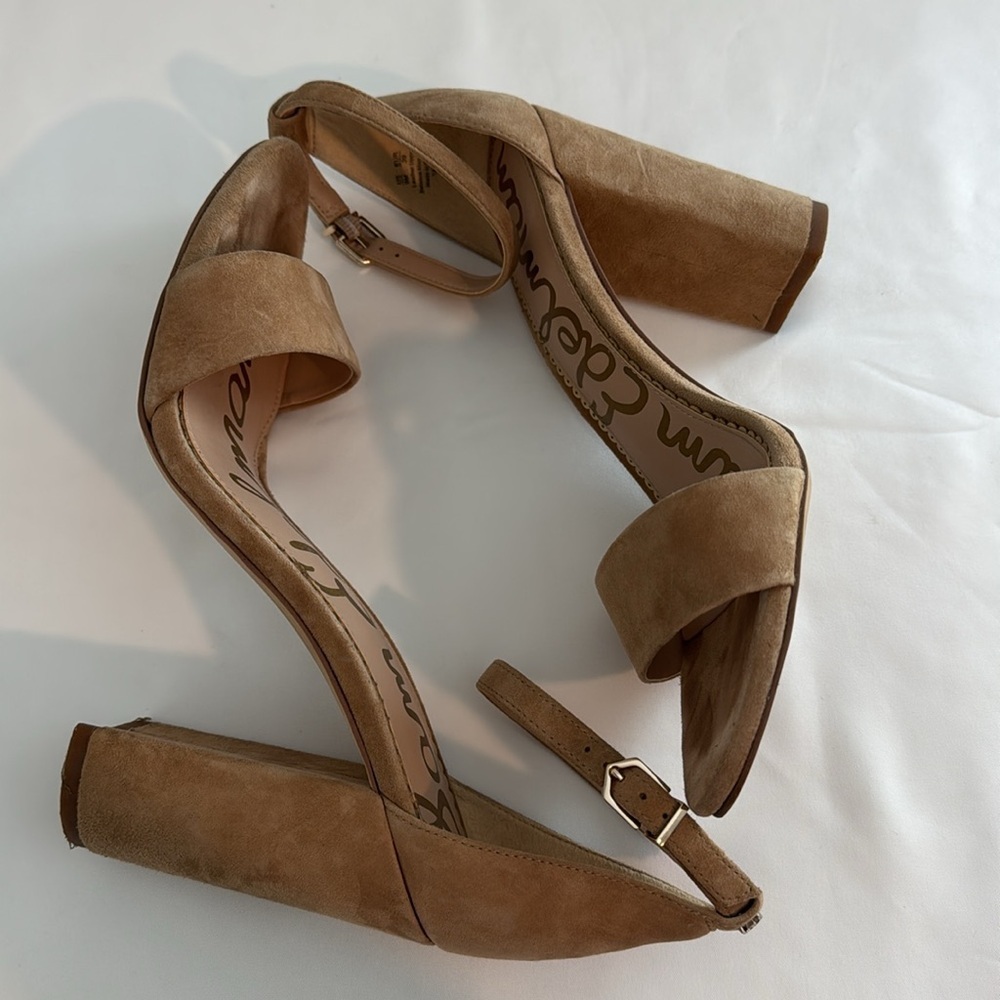 Sam Edelman Yaro Oatmeal Suede Leather Ankle Strap Block Heels Sz 9 - Picture 7 of 11